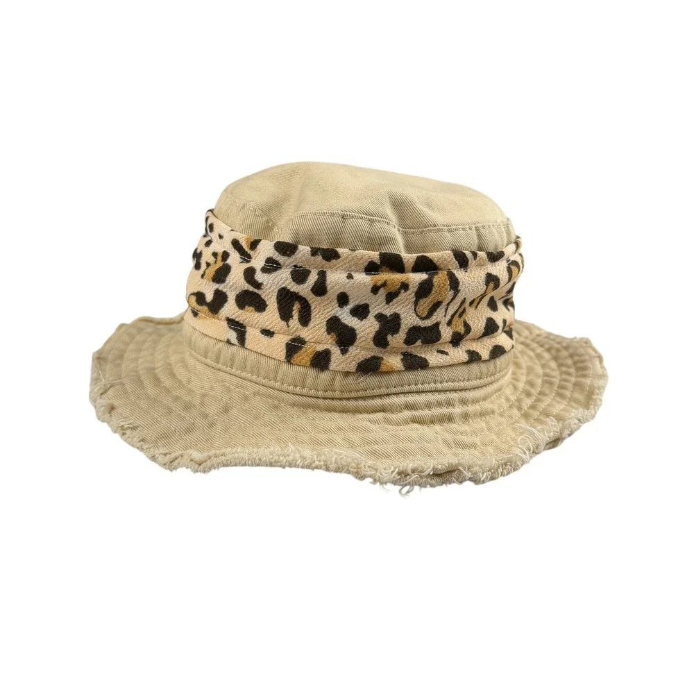 Jacquemus Kid's Frill Trim Bucket Hat Beige Animal Print Band Sz 52